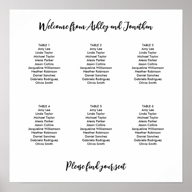 Tableau simple moderne de 6 places (Devant)