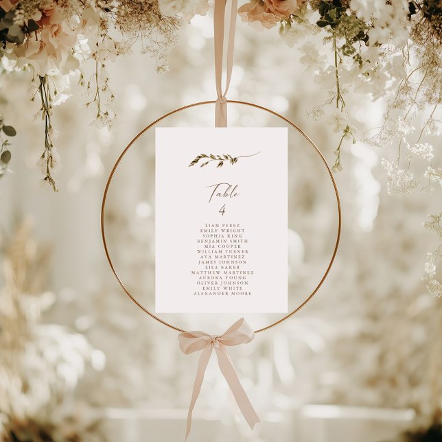 Tableau simple Rustique Floral Numéro de table Siè (Simple Rustic Floral Table Number Seating Chart)