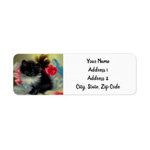 Tableau vintage de chaton noir et blanc