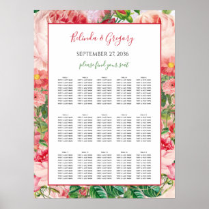 Tableau vintage des places Mariages florales Roses