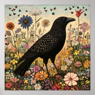 Tableau Whimsical d'oiseaux de corbeau