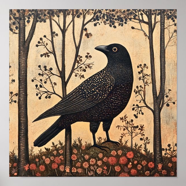 Tableau Whimsical d'oiseaux de corbeau (Devant)