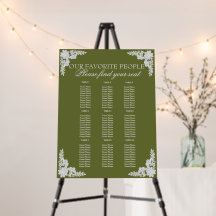 Tableaux de mariage en dentelle vert olive floral