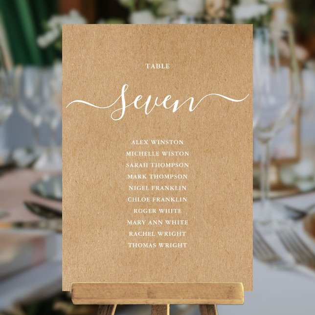 Tableaux de numéros de table à écriture Kraft rust (Rustic Kraft Script Table Number Seating Chart)