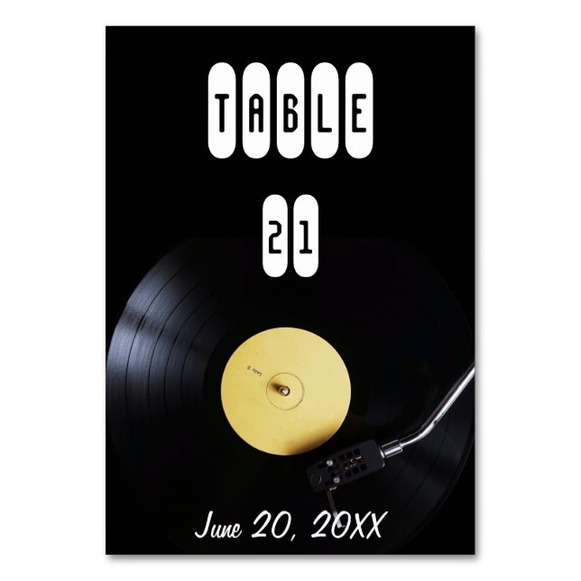 TableCard: Vinyl Record on Turntable. Retro theme Table Number (Front)