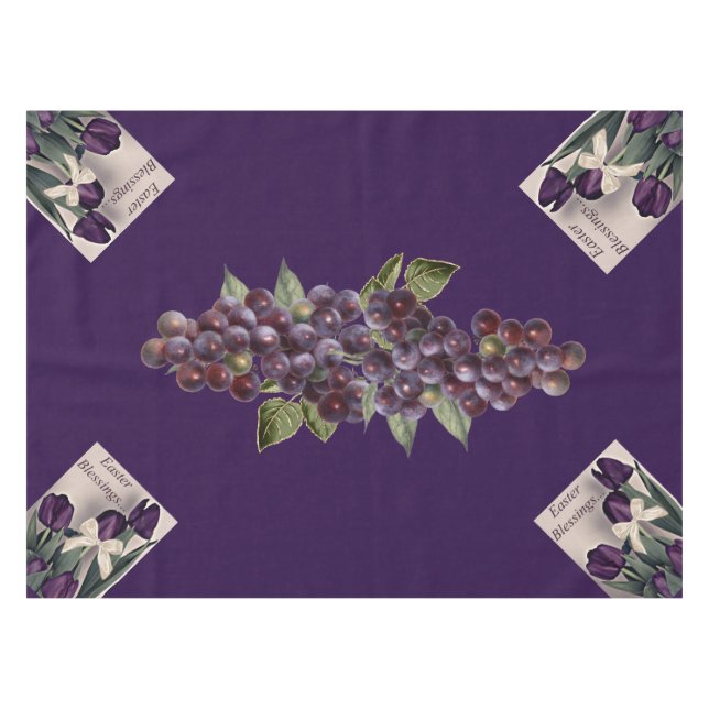 Tablecloth 52x70 Easter Blessings Grapes and Tulip (Front (Horizontal))