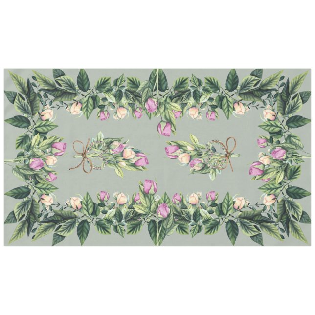 Tablecloth 60"x104" Tulips on the Vine in Sage (Front (Horizontal))