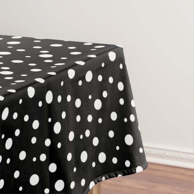 Tablecloth "60x84" Black & White Polka Dots (In Situ)