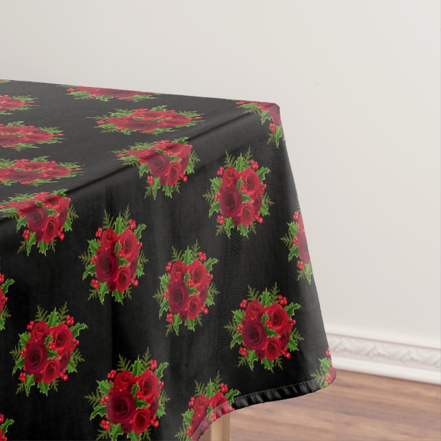 Tablecloth "60x84" Christmas Red Rose & Holly (In Situ)