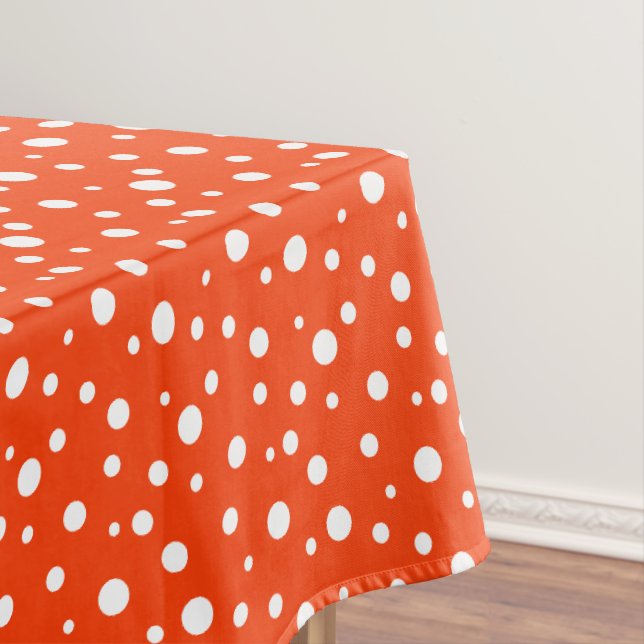 Tablecloth "60x84" Orange & White Polka Dots (In Situ)