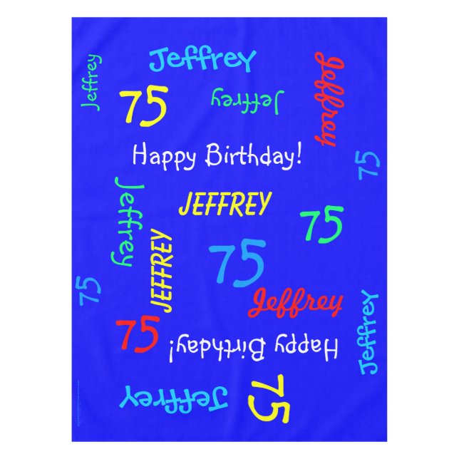 Tablecloth, 75th Birthday, Repeating Names Blue Tablecloth (Front)