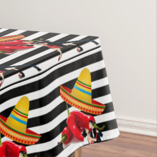 Tablecloth Black White Stripe Dancing Somebrero