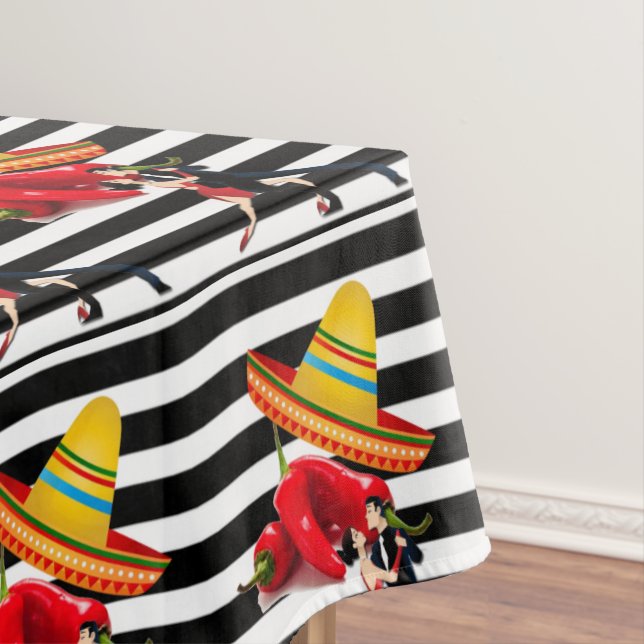 Tablecloth Black White Stripe Dancing Somebrero (In Situ)