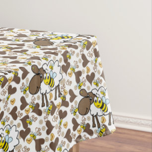 Tablecloth Brown Hearts Sheep Bumblebee