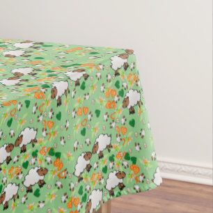 Tablecloth Green Orange Hearts Sheep