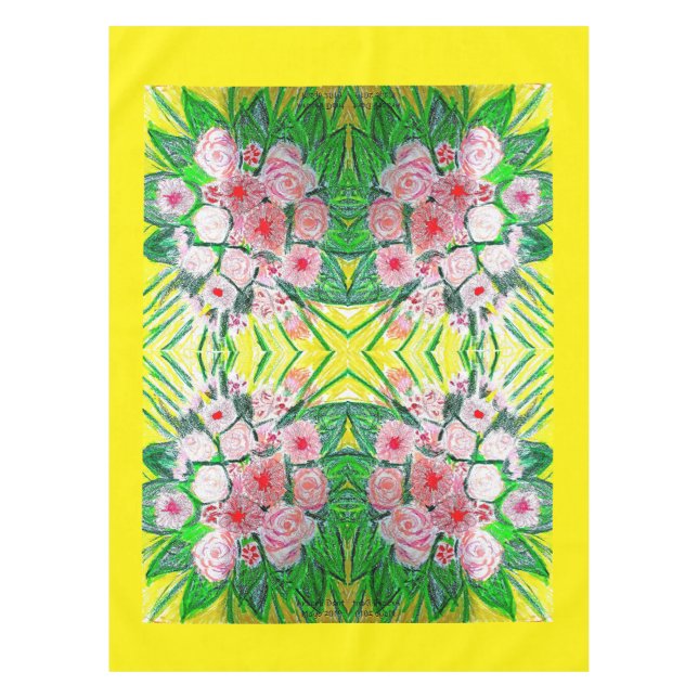 Tablecloth Green, Pink, Yellow. (Front)
