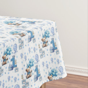 Tablecloth, Happy 1st. Birthday Teddy Bear Blue  Tablecloth