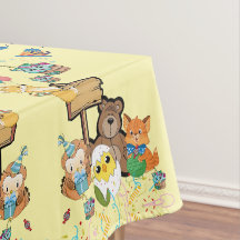 Tablecloth, Happy Birthday Yellow Bear Fox Chicks