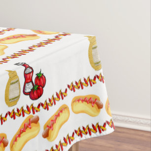 Tablecloth Hotdog Ketchup Mustard Food