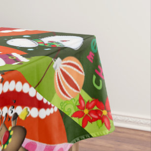 Tablecloth, Merry Christmas Green Bows Red  Tablecloth