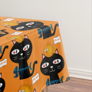 Tablecloth Orange Black Cat Fishbones