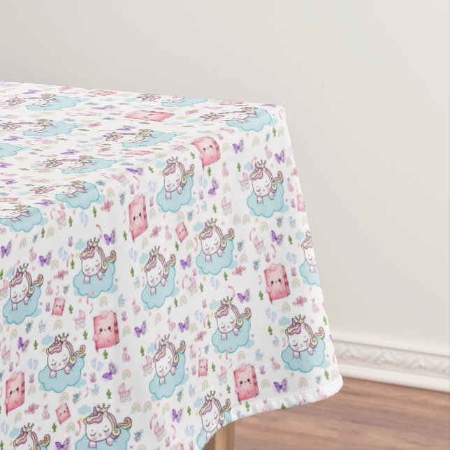 Tablecloth Pink, Blue Unicorn Rainbow Cat (In Situ)