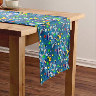 Tablecloth Runner Spaceship Stars Moon Planets