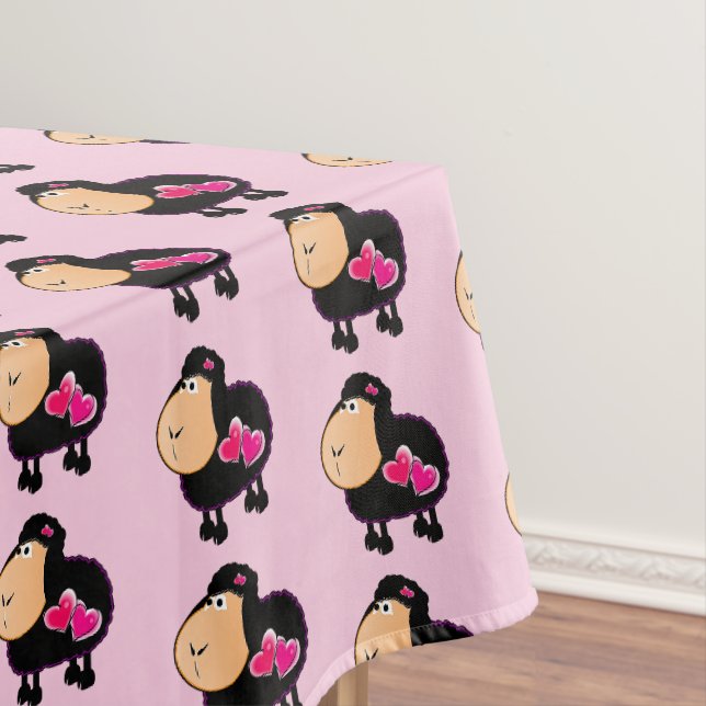 Tablecloth Sheep Pink Hearts (In Situ)
