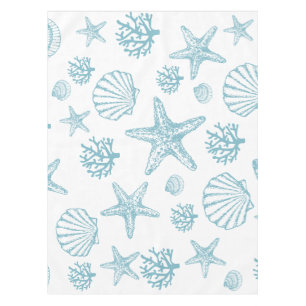 Tablecloth Teal Seashell Starfish Beachy Pattern