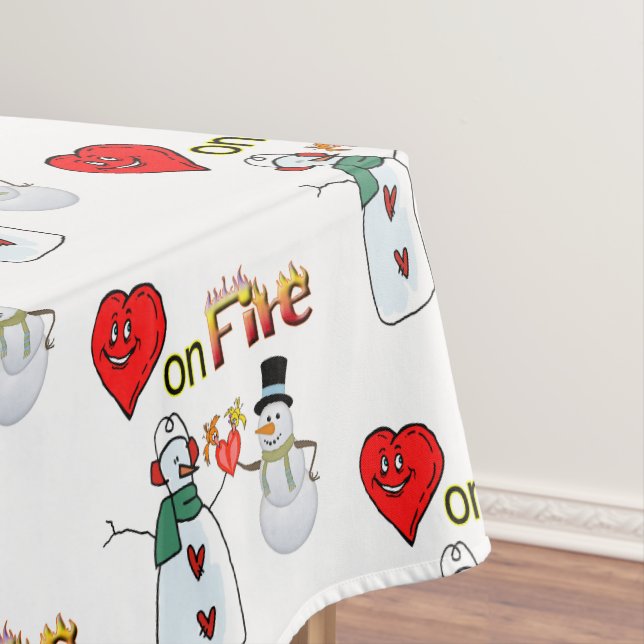 Tablecloth Valentine's Day Heart Fire Snowman  (In Situ)