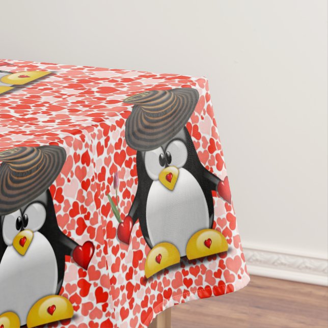 Tablecloth Valentine's Day Penguin (In Situ)