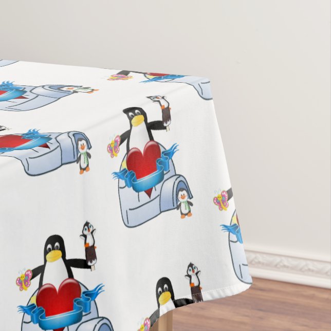 Tablecloth Valentine's Day Penguin (In Situ)