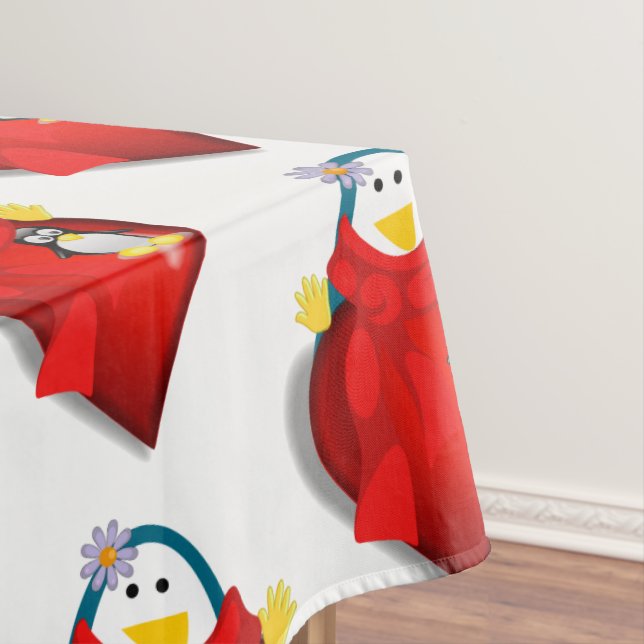 Tablecloth Valentine's Day Penguin (In Situ)