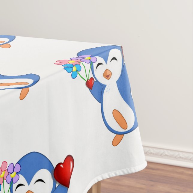 Tablecloth Valentine's Day Penguin Hearts (In Situ)