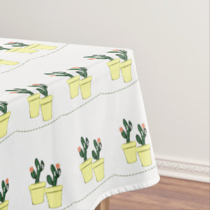 Tablecloth White Cactus Yellow