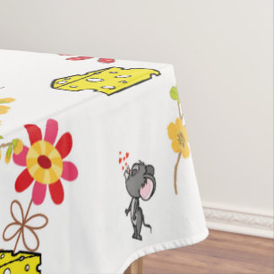 Tablecloth White Cheese Yellow Mouse Floral