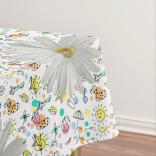 Tablecloth White Daisy Floral Summer Fun