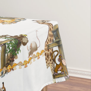 Tablecloth White Lion Tiger Monkey Giraffe