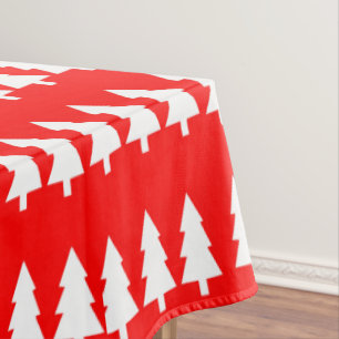  Tablecloth, White Merry Christmas Trees Red  Tablecloth
