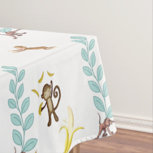 Tablecloth White Monkey Bananas Leaves