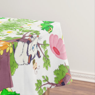 Tablecloth White Possum Chicks Frog Floral