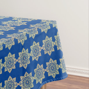 Tablecloth with gold medallions on blue