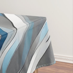 Tablecloth with grey, white and blue lines pattern