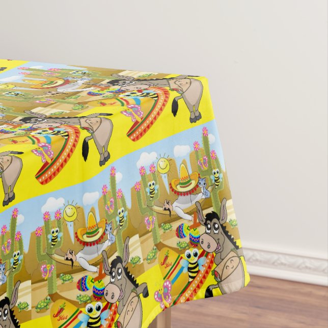 Tablecloth Yellow Mexican Man Donkey Dog Sombrero (In Situ)