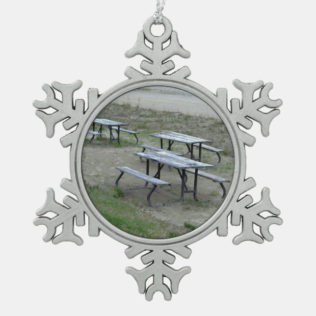 Tables Wasaga Beach Snowflake Pewter Christmas Ornament (Front)