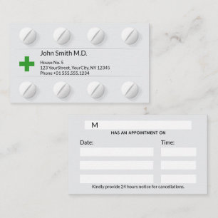 Tablet Box Pills Professional Medical Cross Green Appointment Card