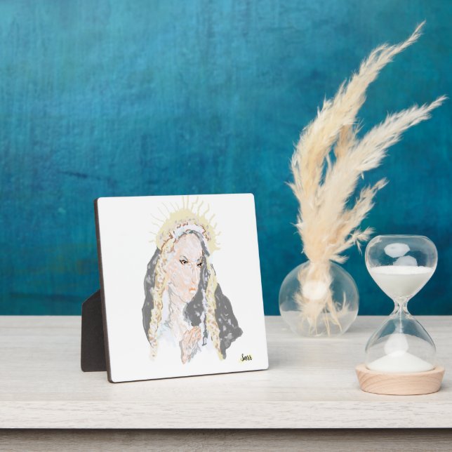 Tabletop  Easel With Canvas :  Virgin Mary Plaque (Insitu)