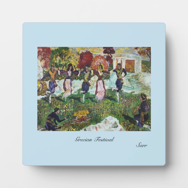 Tabletop Plaque Easel & Canvas :  Grecian Festival (Front)