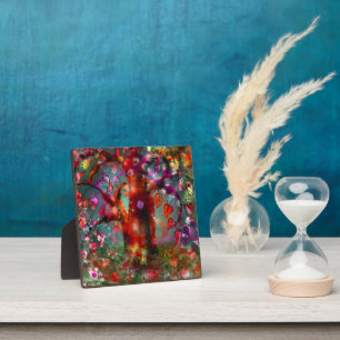 Tabletop Plaque Whimsical Abstract Tree Red Teal
