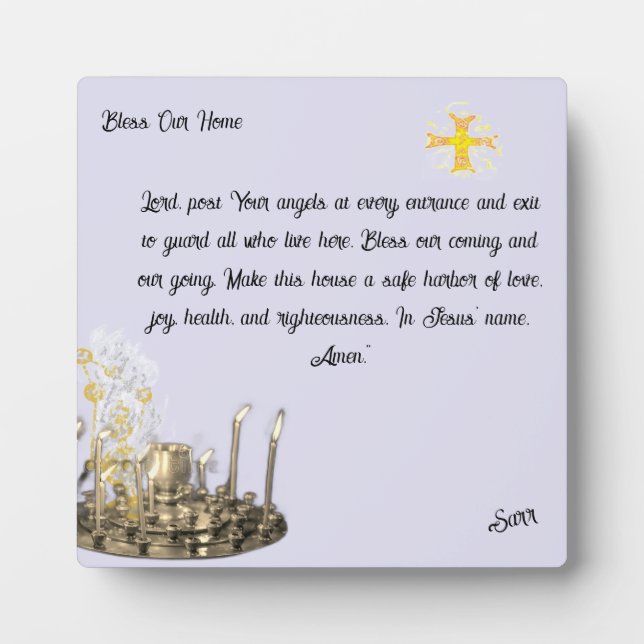 Tabletop Plaque with Easel :   Bless Our Home . (Front)